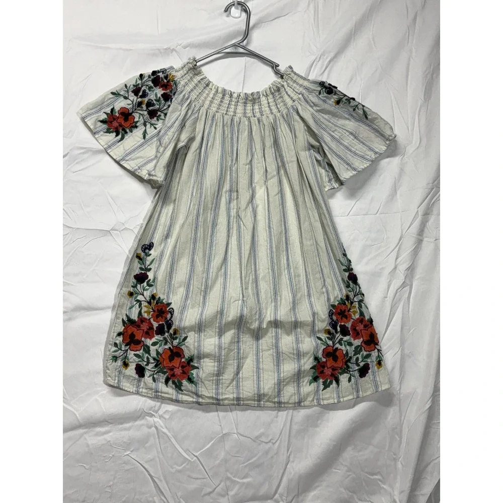 TRF Collection Women's XS Floral Embroidery Off-The-Shoulder Short-Sleeve Dress - Picture 2 of 12
